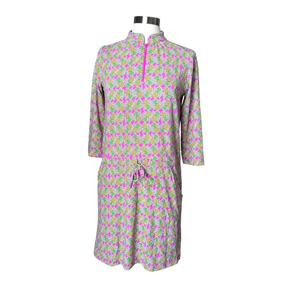 IBKUL Dresses & Skirts - IBKUL Womens Pink Pineapple Print UPF 50+ Quarter Zip Golf Sporty Dress Small